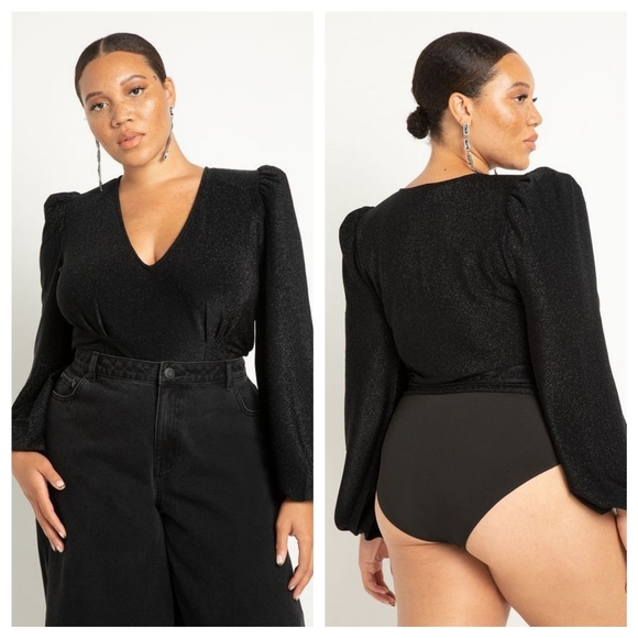 Eloquii Tops - Eloquii | Sparkly V-Neck Bodysuit